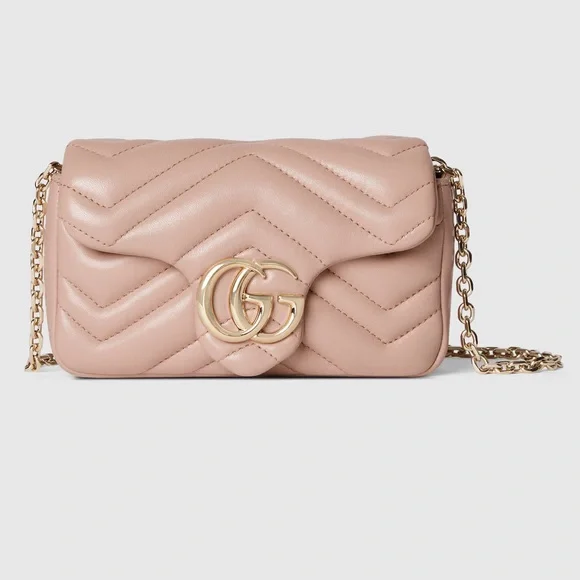 Gucci Calfskin Matelasse Super Mini GG Marmont Shoulder Bag - Porcelain Rose - Picture 11 of 17